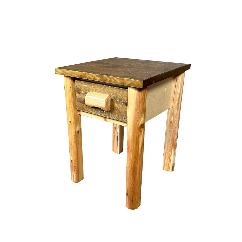 Rustic 1 Drawer End Table with Saddle