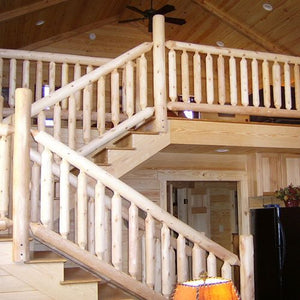 stairway with log railing