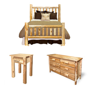 Log Bedroom Set | 4 Poster Log Bed Set in Hand Hewn Log Texture from LogHeads Home Center Log Furniture Manufacturing Company in Lancaster, KY