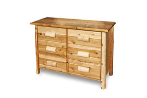 Log Dresser | Small 6 Drawer Rustic Dresser in Hand Hewn Log Texture from LogHeads Home Center Log Furniture Manufacturing Company