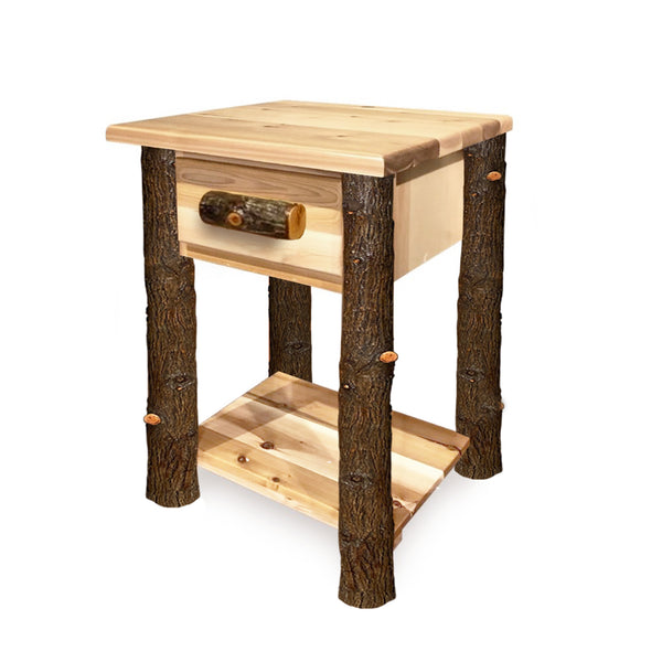 1 Drawer Log Nightstand with Shelf | 20" Wide - LogHeads Home Center