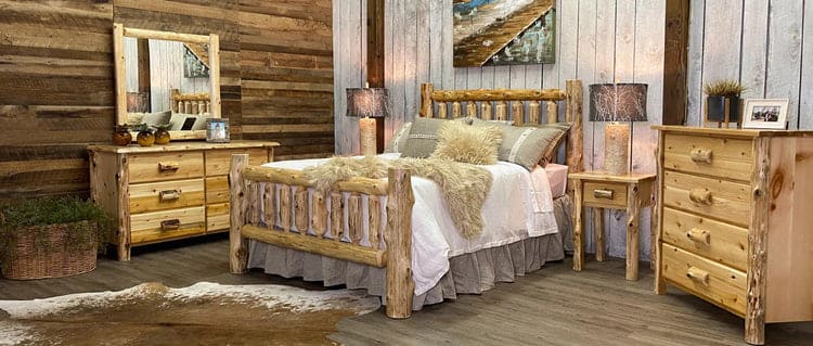 Rustic Bedroom Furniture, Log Bedroom Furniture, Log Dresser, Log Chest, Rustic Nightstands