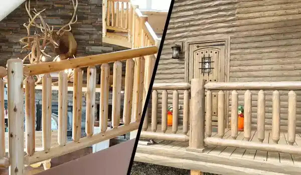 Log Railing, Log Stair Railing, Indoor Log Railing, Outdoor Log Railing