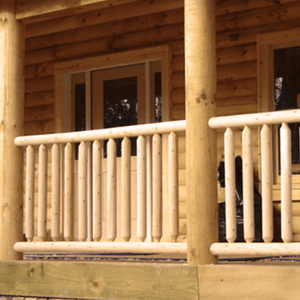 log railing on a porch