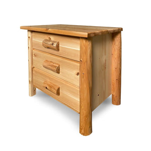 <h4>3 Drawer Nightstand Hand Hewn with Clear Finish</h4>