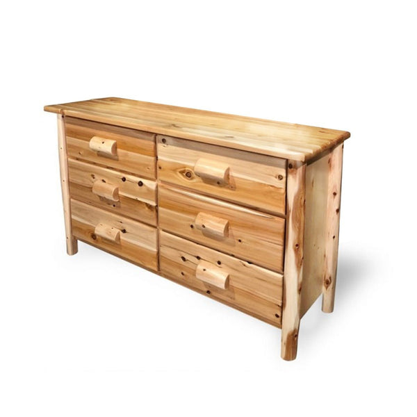 Log Dresser | Medium 6 Drawer Cedar Dresser in Hand Hewn Log Texture from LogHeads Home Center Log Furniture Manufacturing Company
