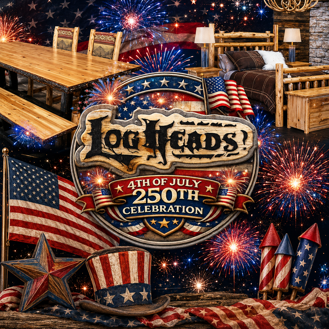 Celebrating America's 250th Anniversary with Handcrafted American-Made Log Furniture and Log Railing