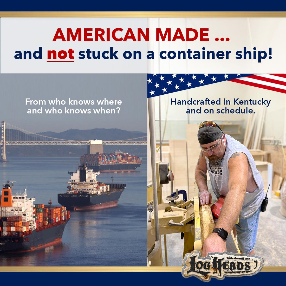 No Shipping Delays | Log Furniture Handcrafted in America by LogHeads Home Center, located in Lancaster, KY
