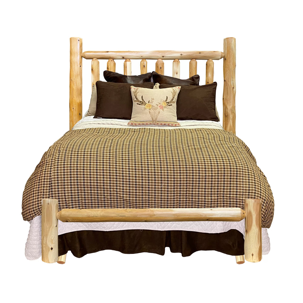 Log Bed | 4 Poster Log Bed with open end footboard in Hand Hewn Log Texture from LogHeads Home Center Log Furniture Manufacturing Company in Lancaster, KY