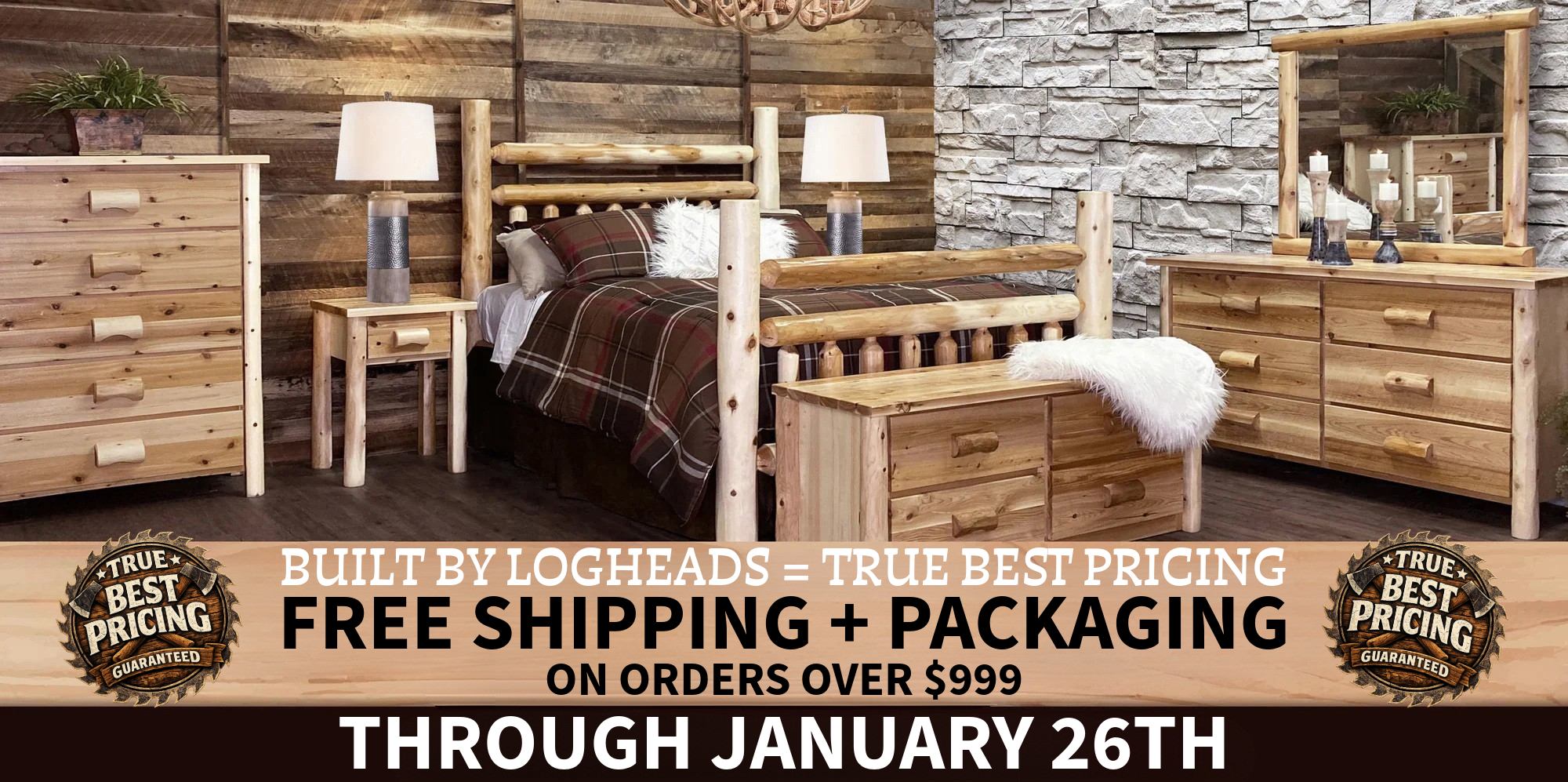 Log furniture I Rustic Furniture I Handmade in America I Log bedroom set
