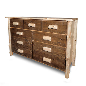 Log Dresser | 9 Drawer Cedar Dresser in Elk Ridge Log Texture with dark brown stain from LogHeads Home Center