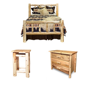 Log Bedroom Set - Clear Creek 3 piece Log Bedroom Furniture Set in Hand Hewn Log Texture from LogHeads Home Center Log Furniture Manufacturing Company in Lancaster, KY