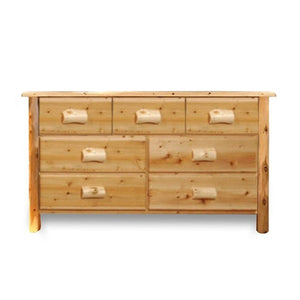 Log Dresser | Medium 7 Drawer Cedar Dresser in Hand Hewn Log Texture Log Dresser | Medium 7 Drawer Cedar Dresser