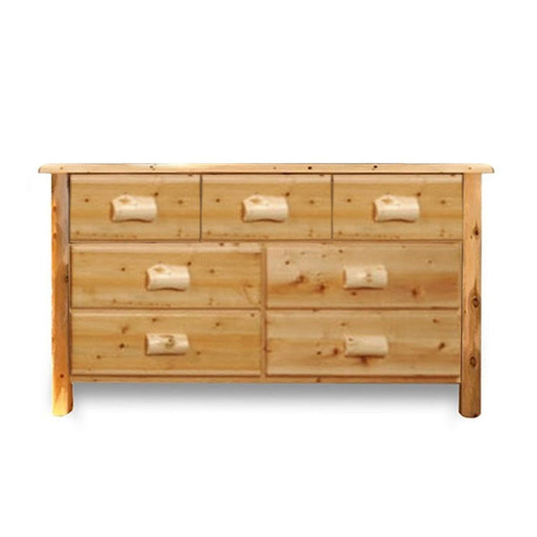 Log Dresser | Medium 7 Drawer Cedar Dresser in Hand Hewn Log Texture Log Dresser | Medium 7 Drawer Cedar Dresser