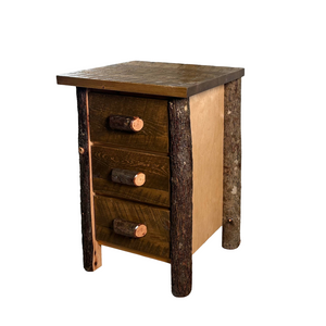 3 Drawer log nightstand with Hickory Saddle Stain