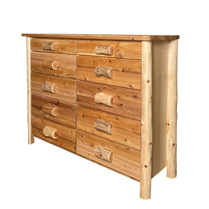 Log Dresser | 10 Drawer Cedar Dresser in Elk Ridge Log Texture from LogHeads Home Center Log Furniture Manufacturing Company
