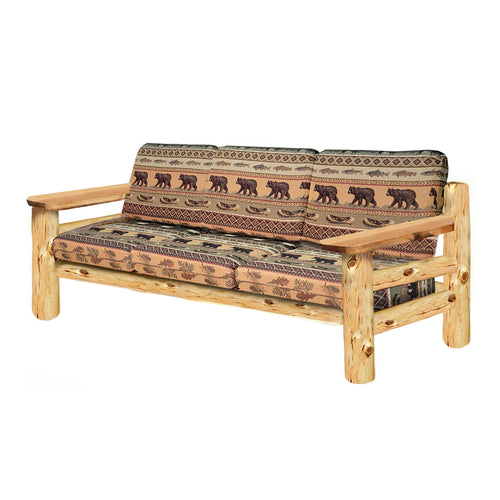Log Couch | Rustic Paddle Arm Couch in Elk Ridge Log Texture from LogHeads Home Center Log Furniture Manufacturing Company located in Central Kentucky