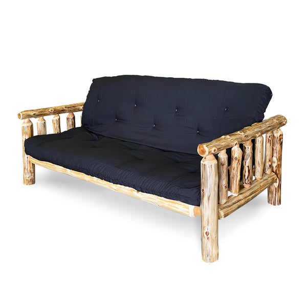 Log Futon | Rustic Futon in Elk Ridge Log Texture with optional black mattress from Log Heads Home Center Log Furniture Manufacturing Facility in Central Kentucky