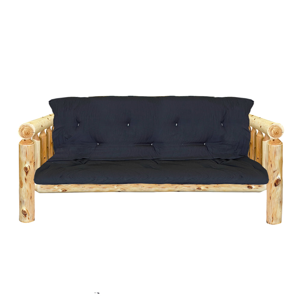 Log Futon | Rustic Futon in Elk Ridge Log Texture with optional black mattress from Log Heads Home Center Log Furniture Manufacturing Facility in Central Kentucky