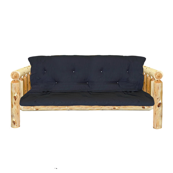 Log Futon | Rustic Futon in Elk Ridge Log Texture with optional black mattress from Log Heads Home Center Log Furniture Manufacturing Facility in Central Kentucky