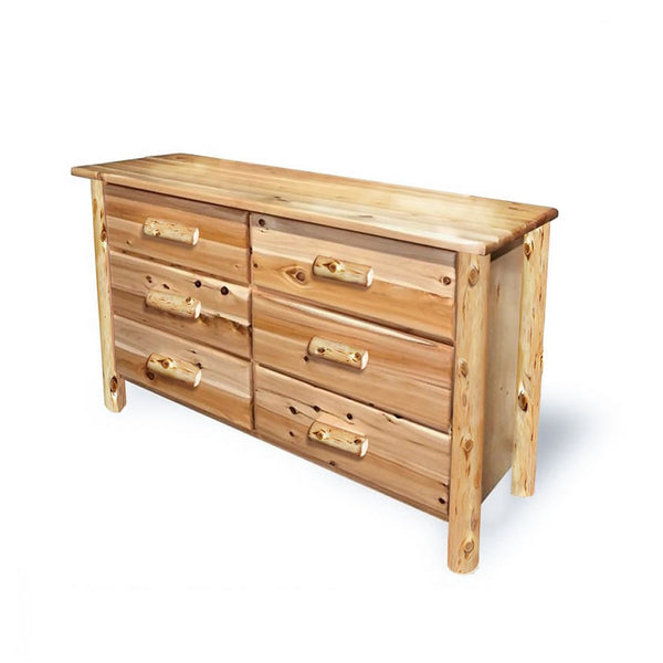 Log Dresser | Medium 6 Drawer Cedar Dresser in Elk Ridge Log Texture from LogHeads Home Center Log Furniture Manufacturing Company