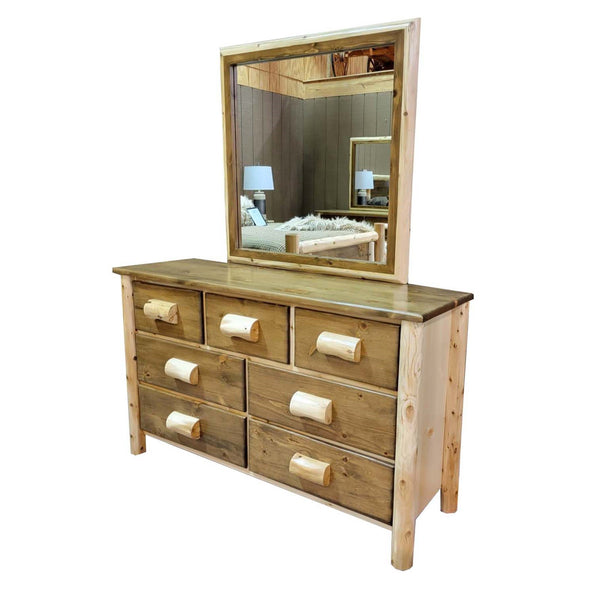 Log Dresser | Medium 7 Drawer Cedar Dresser in dark brown saddle stain from LogHeads Home Center Log Furniture Manufacturing Company