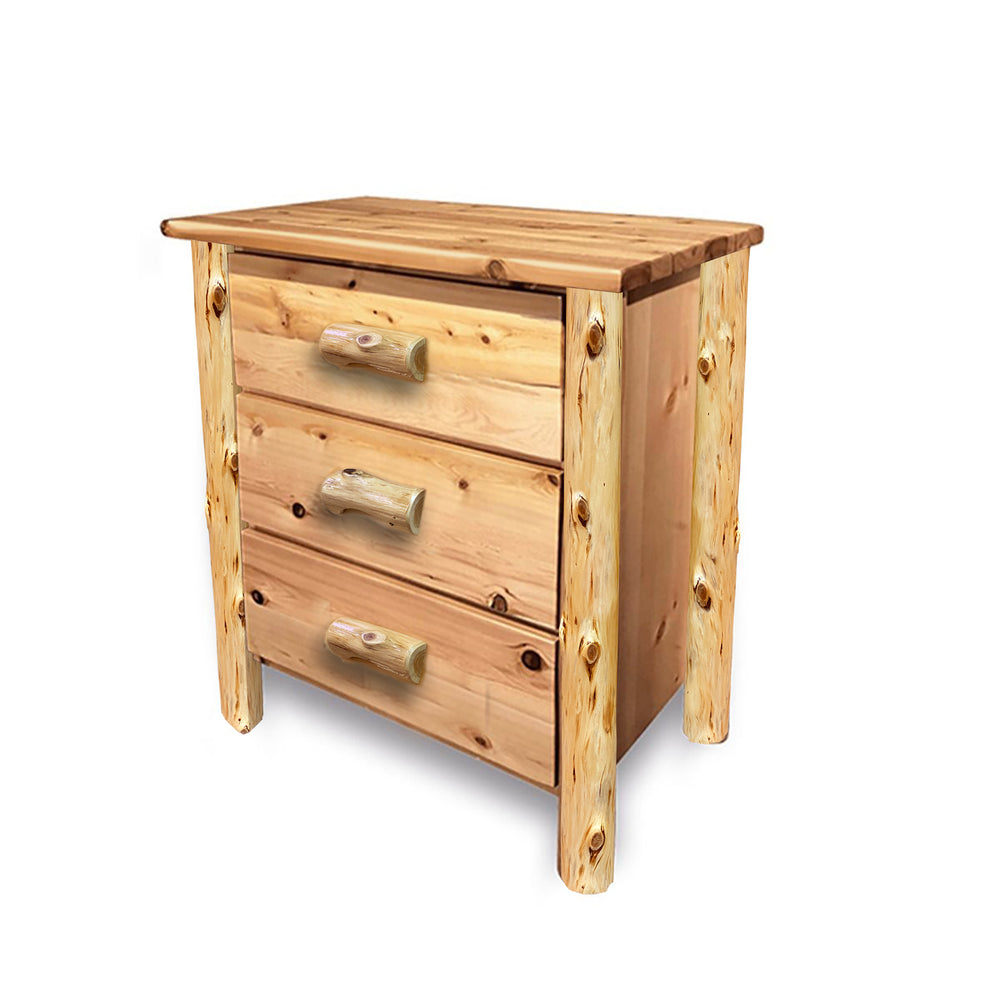 Cedar Chest | Small 3 Drawer Rustic Chest in Elk Ridge Log Texture from LogHeads Home Center Log Furniture Manufacturing Company