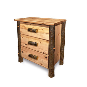 Cedar Chest | Small 3 Drawer Rustic Chest in Hickory Log Texture from LogHeads Home Center Log Furniture Manufacturing Company