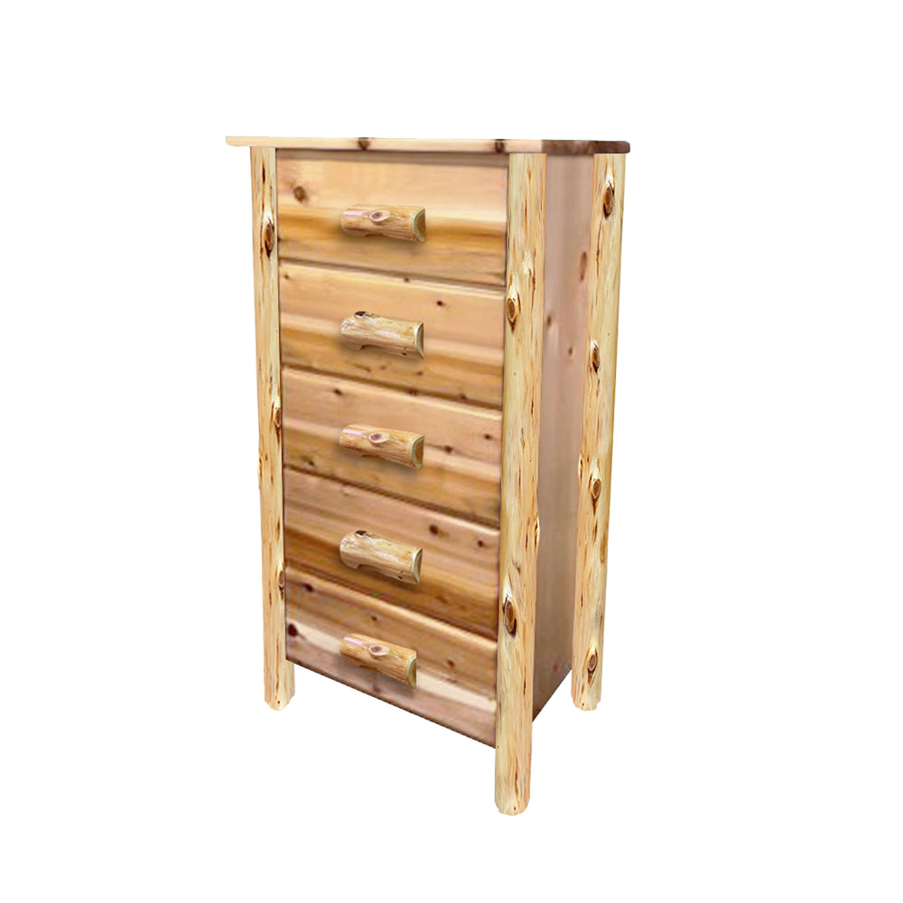 Cedar Chest | Small 5 Drawer Rustic Chest in Elk Ridge Log Texture from LogHeads Home Center Log Furniture Manufacturing Company