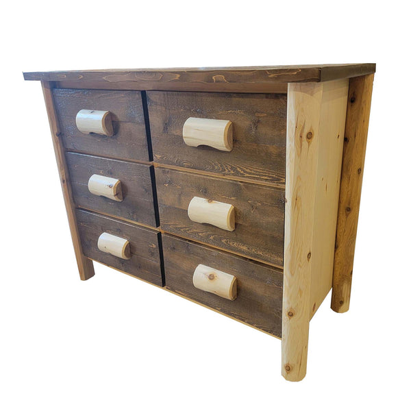 Log Dresser | Small 6 Drawer Cedar Dresser in dark brown saddle stain from LogHeads Home Center Log Furniture Manufacturing Company