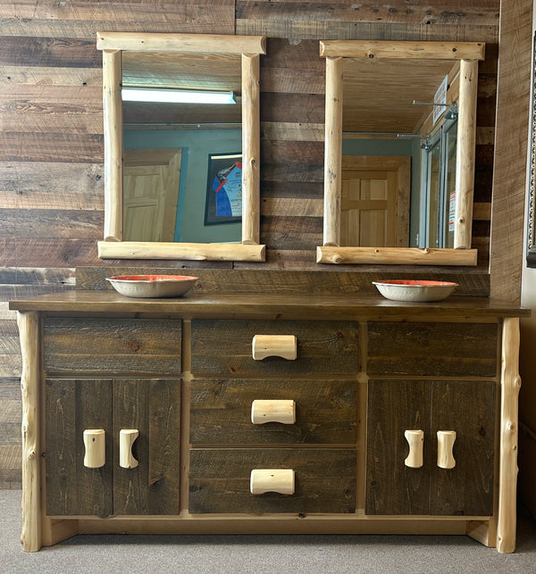Small Rustic Vanity Mirror with Elk Ridge Logs from LogHeads Home Center