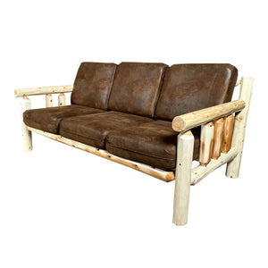 Log Couch | Rustic Sofa in Hand Hewn Log Texture with Palomino Tobacco Fabric from LogHeads Home Center