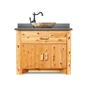 a tasteful rustic bathroom vanity