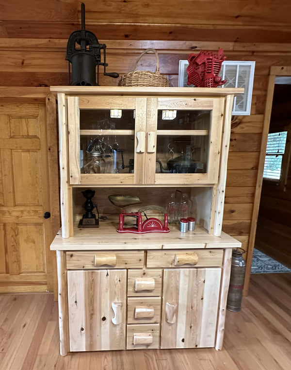 Farmhouse Buffet and Rustic Hutch with Tempered Glass doors by LogHeads Home Center Log Furniture Manufacturing