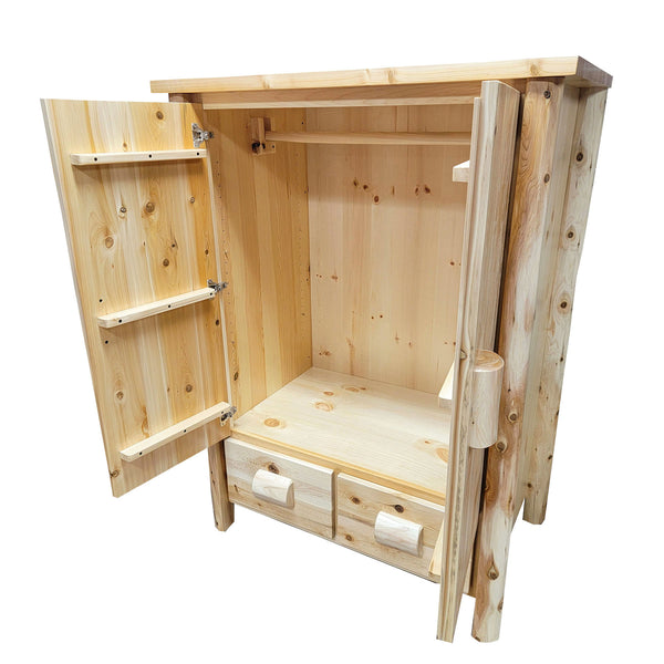 Rustic Free Standing Closet Opened | Solid Wood Armoire Closet | Large Armoire Closet | Big Armoire Closet for Cabin Rentals | Solid Wood Armoire Wardrobe for additional clothing storage