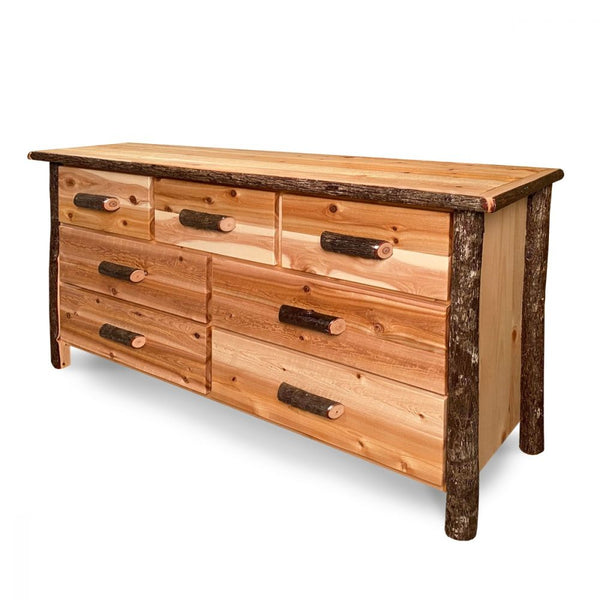 Log Dresser | Medium 7 Drawer Cedar Dresser in Hickory Log Texture Log Dresser | Medium 7 Drawer Cedar Dresser