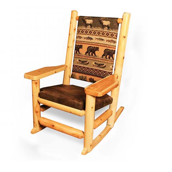 Upholstered Log Rocking Chair | Rustic Paddle Arm Indoor Rocker
