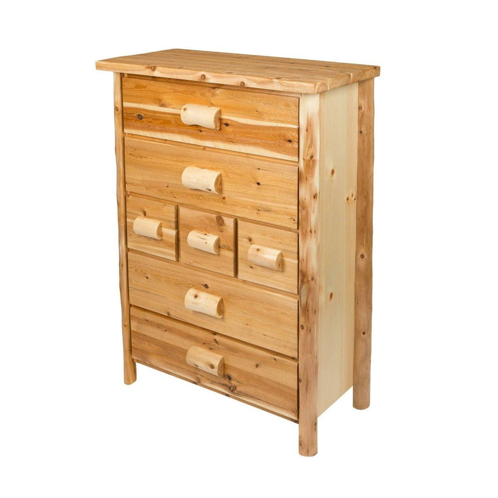 Cedar Chest | 7 Drawer Rustic Chest in Hand Hewn Log Texture from LogHeads Home Center Log Furniture Manufacturing Company