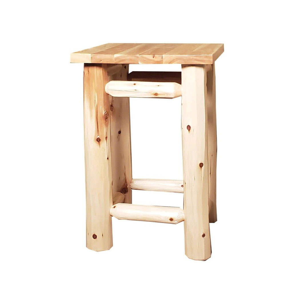Log Nightstand- Clear Creek Nightstand Hand Hewn Log Texture with Clear Finish from LogHeads Home Center Log Furniture Manufacturing Company in Lancaster, KY