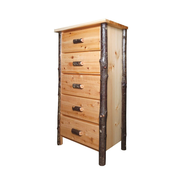 Cedar Chest | Small 5 Drawer Rustic Chest in Hickory Log Texture from LogHeads Home Center Log Furniture Manufacturing Company