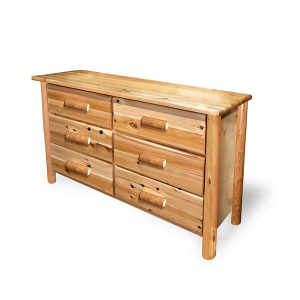 Log Dresser | Medium 6 Drawer Cedar Dresser in Cabin Smooth Log Texture from LogHeads Home Center Log Furniture Manufacturing Company