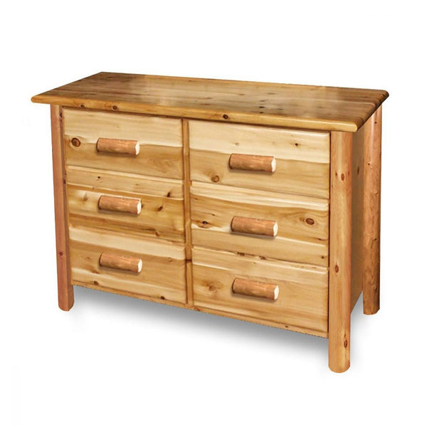 Log Dresser | Small 6 Drawer Cedar Dresser in Cabin Smooth Log Texture from Log Heads Home Center Log Furniture Manufacturing Company