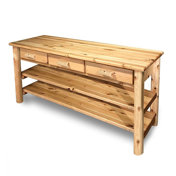 Rustic Farmhouse 3 Drawer Entertainment Center in Hand Hewn Log Texture from LogHeads Home Center