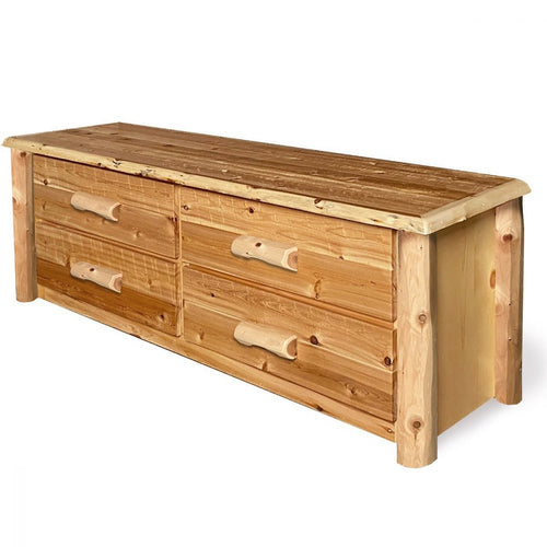Cedar Chest | 4 Drawer King Rustic Chest in Hand Hewn Log Texture from LogHeads Home Center Log Furniture Manufacturing Company