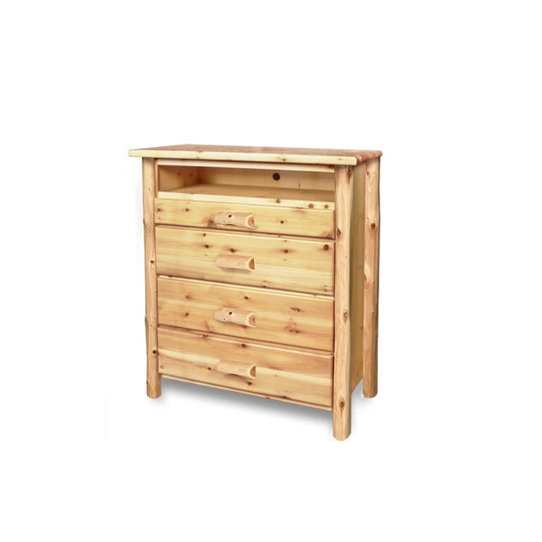 Cedar Chest | TV Log Chest in Hand Hewn Log Texture from LogHeads Home Center from LogHeads Home Center Log Furniture Manufacturing Company