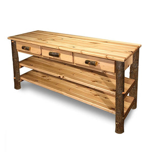 Rustic 3 Drawer Buffet Server in Hickory Log Texture from LogHeads Home Center Log Furniture Manufacturing