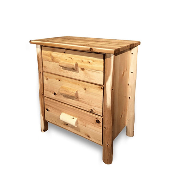 Cedar Chest | Small 3 Drawer Rustic Chest in Hand Hewn Log Texture from LogHeads Home Center Log Furniture Manufacturing Company