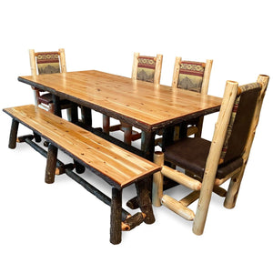 <h4>Custom Hickory Farmhouse Dining Table with Clear Finish & Hickory Trim</h4>