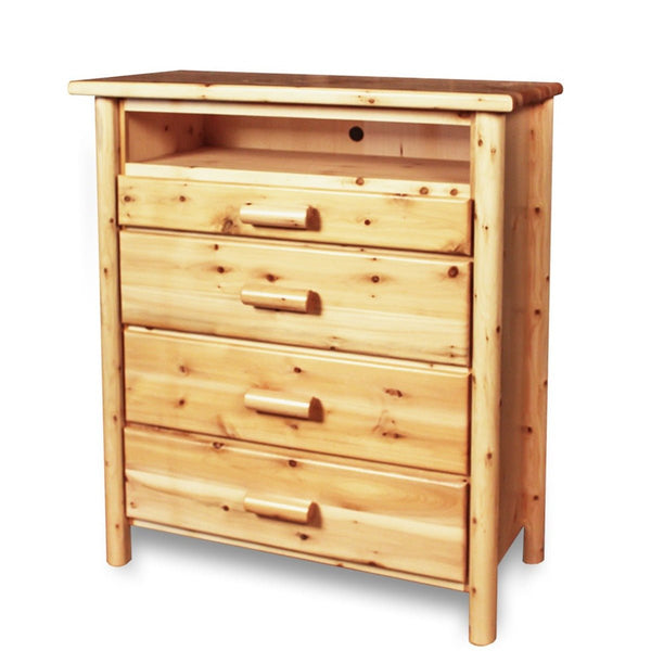 Cedar Chest | TV Log Chest in Cabin Log Texture from LogHeads Home Center from LogHeads Home Center Log Furniture Manufacturing Company