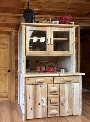 Rustic Buffet Cabinet and Large Hutch with Tempered Glass Doors by LogHeads Home Center